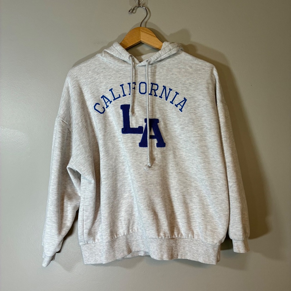 Fitz + Eddi California LA Hoodie Gray Blue Chenille Patch Oversized O/S UNF24078